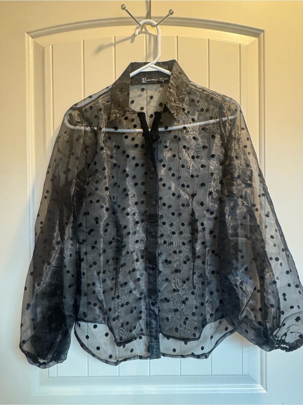 New York & Company Sheer Black Polka Dot Button-Front Jacket